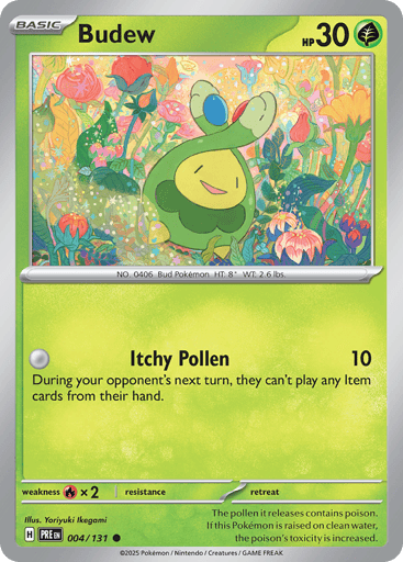 Budew – Common Master Ball Reverse Holo – 004/131 – Prismatic Evolutions