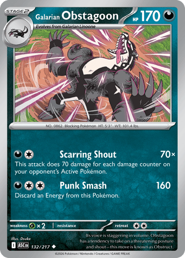 Galarian Obstagoon – Uncommon Reverse Holo – 132/217 – Ascended Heroes