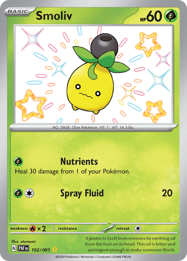 Smoliv – Shiny Rare – 102/091 – Paldean Fates