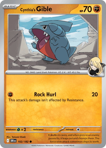 Cynthia’s Gible – Common Reverse Holo – 102/182 – Destined Rivals