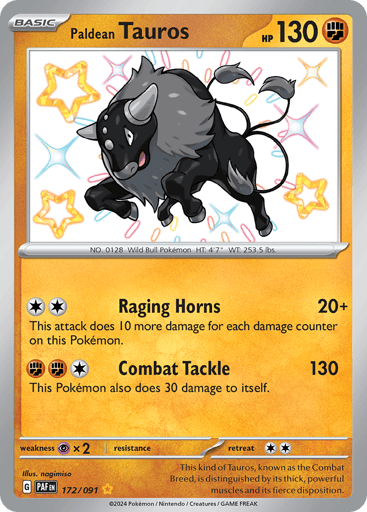 Paldean Tauros – Shiny Rare – 172/091 – Paldean Fates