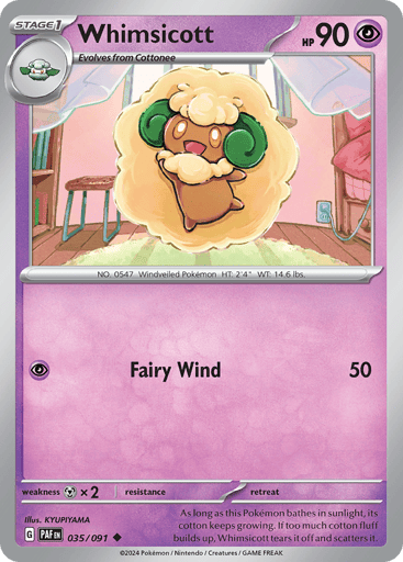 Whimsicott – Uncommon Reverse Holo – 035/091 – Paldean Fates
