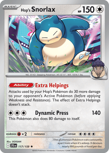 Hop’s Snorlax – Rare Reverse Holo – 117/159 – Journey Together