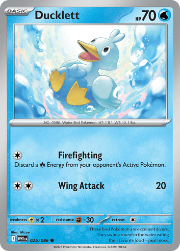 Ducklett – Common Poké Ball Reverse Holo – 025/086 – White Flare