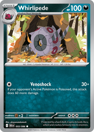 Whirlipede – Common Poké Ball Reverse Holo – 055/086 – Black Bolt