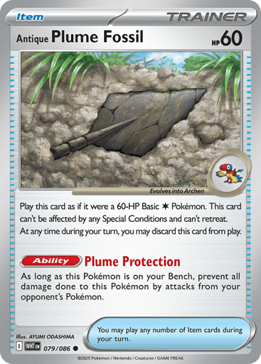 Antique Plume Fossil – Common Reverse Holo – 079/086 – White Flare