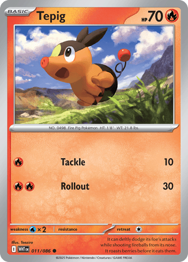 Tepig – Common Master Ball Reverse Holo – 011/086 – White Flare