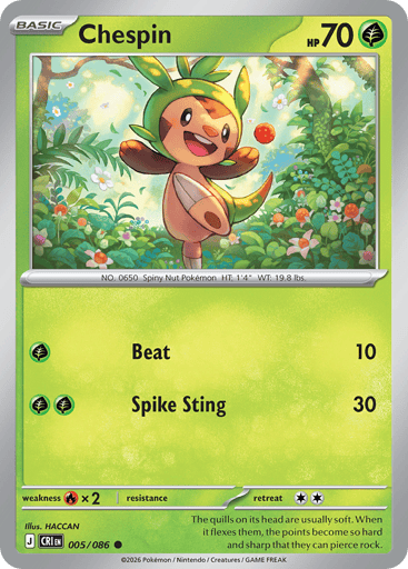 Chespin – Common Reverse Holo – 005/086 – Chaos Rising