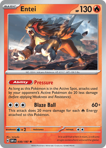 Entei – Rare Reverse Holo – 030/197 – Obsidian Flames