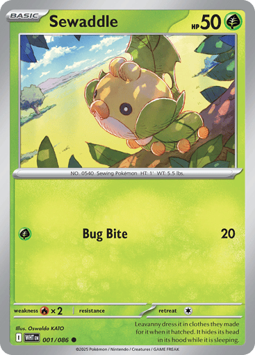 Sewaddle – Common Master Ball Reverse Holo – 001/086 – White Flare