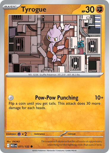 Tyrogue – Common Reverse Holo – 071/132 – Mega Evolution