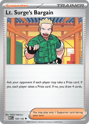 Lt. Surge’s Bargain – Uncommon Reverse Holo – 120/132 – Mega Evolution