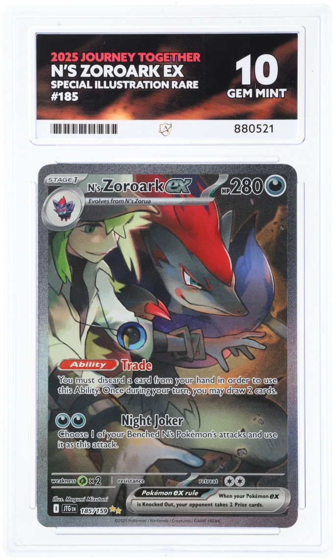 Pokémon N's Zoroark ex Special Illustration Rare 185/159 – Journey Together – ACE 10 Graded Card