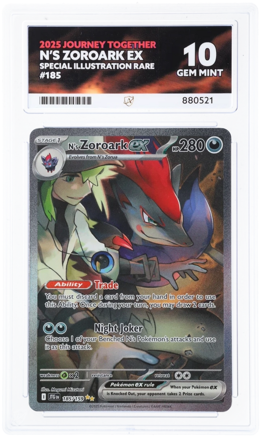 Pokémon N's Zoroark ex Special Illustration Rare 185/159 – Journey Together – ACE 10 Graded Card