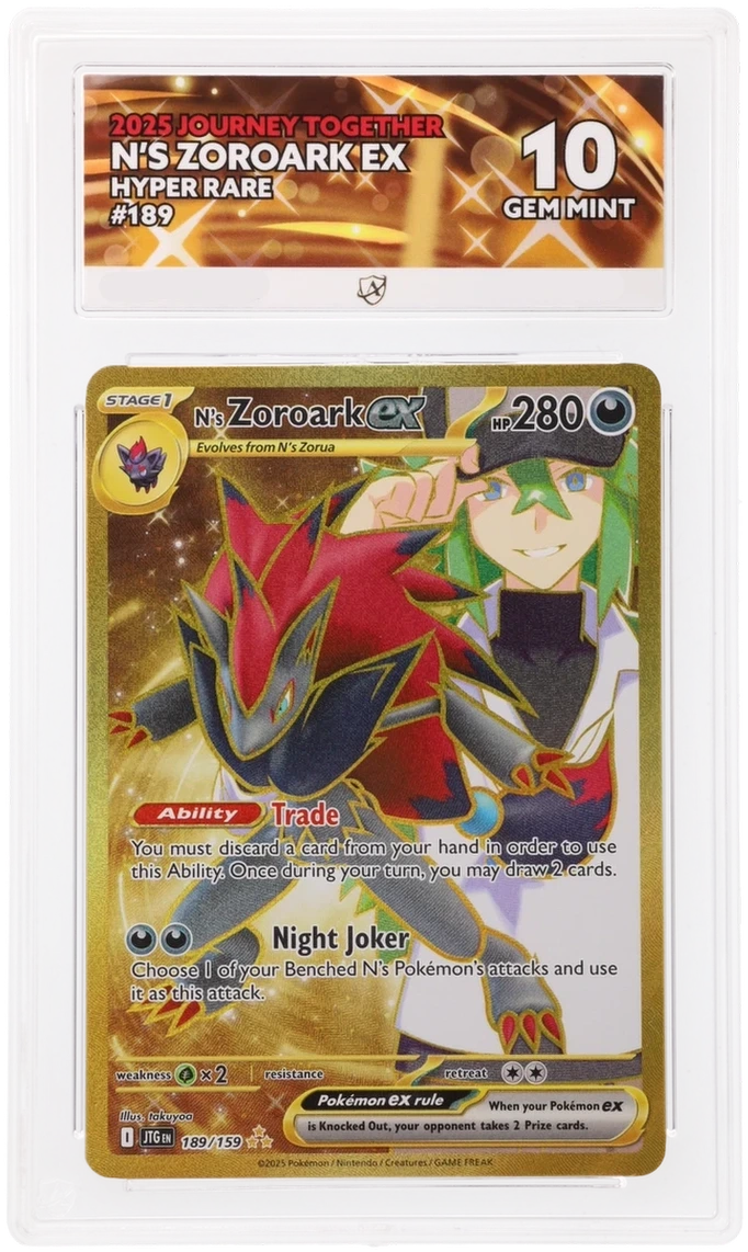 Pokémon N's Zoroark ex Hyper Rare 189/159 – Journey Together – ACE 10 Graded Card