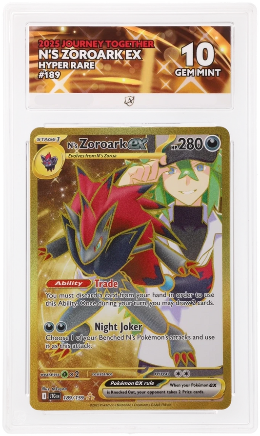 Pokémon N's Zoroark ex Hyper Rare 189/159 – Journey Together – ACE 10 Graded Card