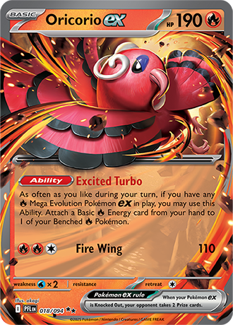 Pokémon – Oricorio ex – Double Rare – 018/094 – Phantasmal Flames – Raw