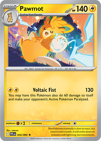 Pokémon – Pawmot – Rare – 034/094 – Phantasmal Flames – Raw