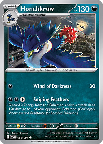 Pokémon – Honchkrow – Uncommon – 058/094 – Phantasmal Flames – Raw