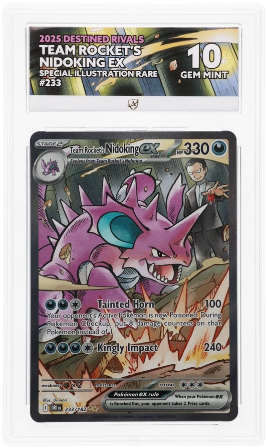 Pokémon Team Rocket's Nidoking ex Special Illustration Rare 233/182 – Destined Rivals – ACE 10 Graded Card