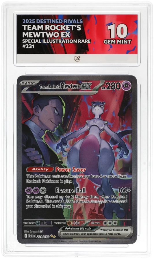 Pokémon Team Rocket's Mewtwo ex Special Illustration Rare 231/182 – Destined Rivals – ACE 10 Graded Card